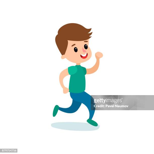 Sonriente Personaje Niño Corriendo Niños Vectores De Dibujos Animados De Actividad  Física Ilustración Ilustración de stock - Getty Images