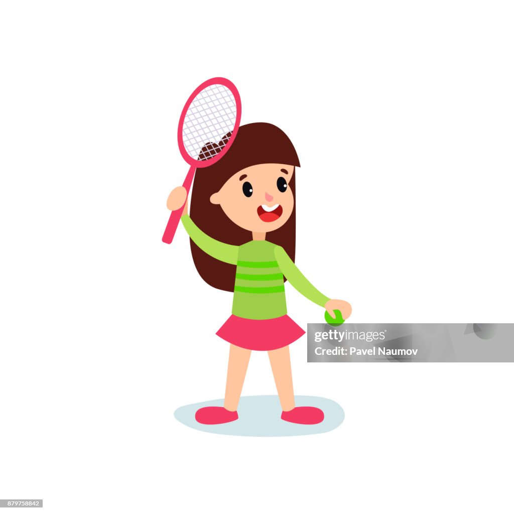 Smiling Little Girl Character Playing Tennis Or Badminton Kids Physical  Activity Cartoon Vector Illustration High-Res Vector Graphic - Getty Images
