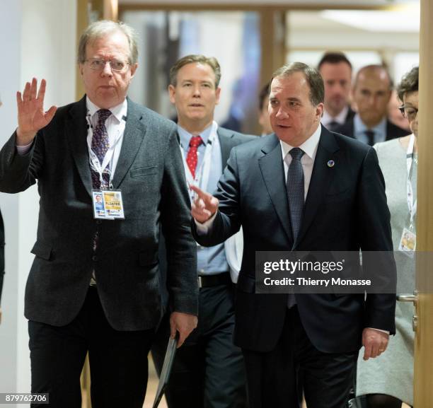 Swedish Prime Minister Kjell Stefan Lofven arrives for an EU-Eastern partnership summit on November 24, 2017 in Brussel, Belgium.