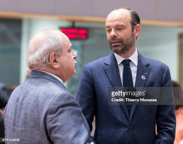 French Prime Minister Édouard Philippe (Front is talking with the Italian Deputy Minister of Foreign Affairs and International Cooperation Mario Giro...