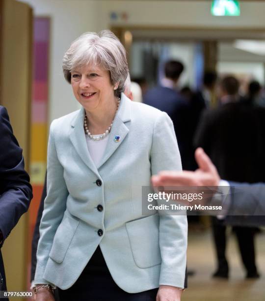 Prime Minister of the United Kingdom Theresa May arrives for an EU-Eastern partnership summit on November 24, 2017 in Brussel, Belgium.