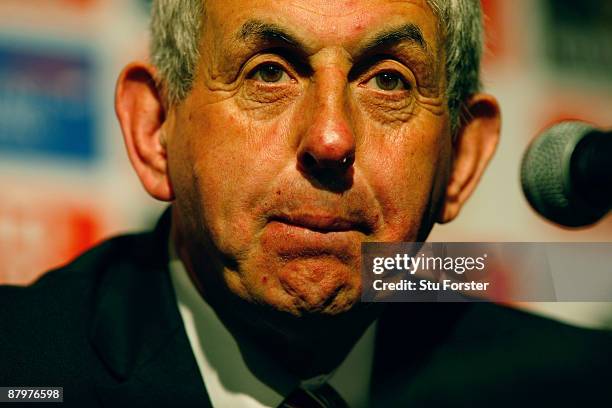 British & Irish Lions Head Coach Ian McGeechan faces the media after arriving in South Africa at the Sandton Sun Hotel on May 25, 2009 in...