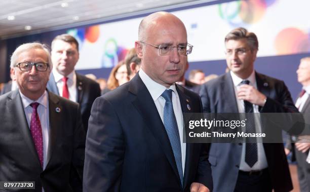 President of the European Commission Jean-Claude Juncker and the Prime Minister of Moldova Pavel Filip the Croatian Prime Minister Andrej Plenkovic...