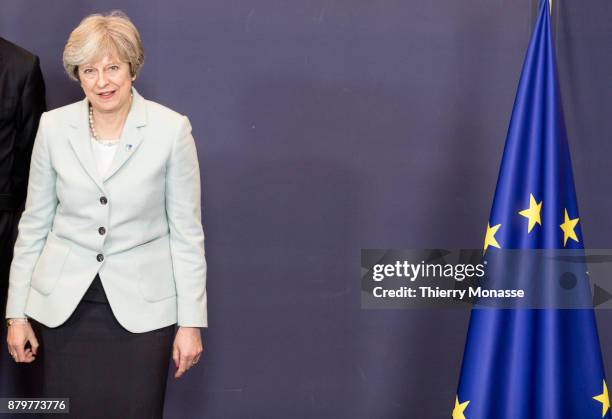 Prime Minister of the United Kingdom Theresa May arrives for a family photo on November 24, 2017 in Brussel, Belgium.