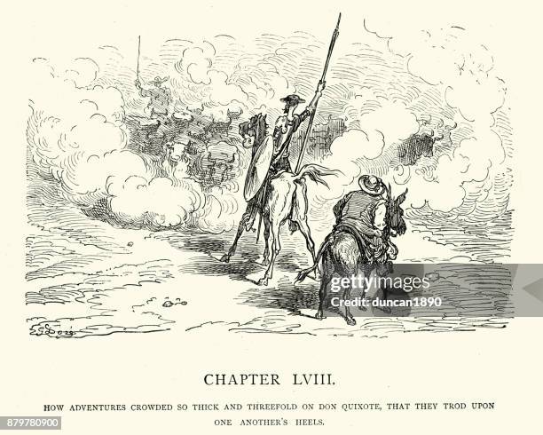 illustrations, cliparts, dessins animés et icônes de comment les aventures bondé si épais le triple sur don quichotte - gustave-dore-caricatures-gustave-dore