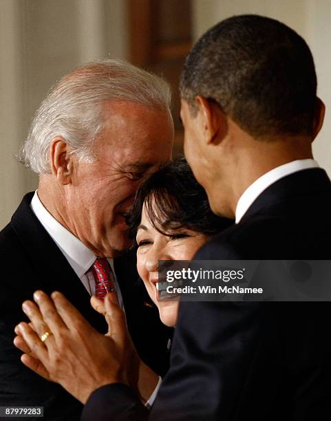 President Barack Obama and Vice President Joe Biden applaud United States Court of Appeals for the Second Circuit Judge Sonia Sotomayor of New York...