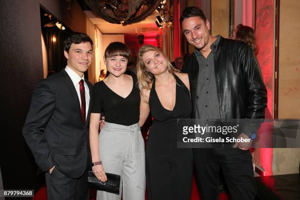 Actor Sebastian Urzendowsky and his sister Lena Urzendowsky, Lara Mandoki and her boyfriend Nikola during the New Faces Award Style 2017 at "The...