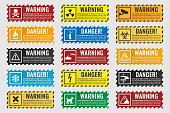 signs warning of the danger - fire, high voltage, toxic, temperature