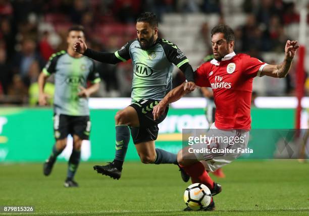 Vitoria Setubal midfielder Joao Costinha from Portugal with SL Benfica defender Jardel Vieira from Brazil in action during the Primeira Liga match...