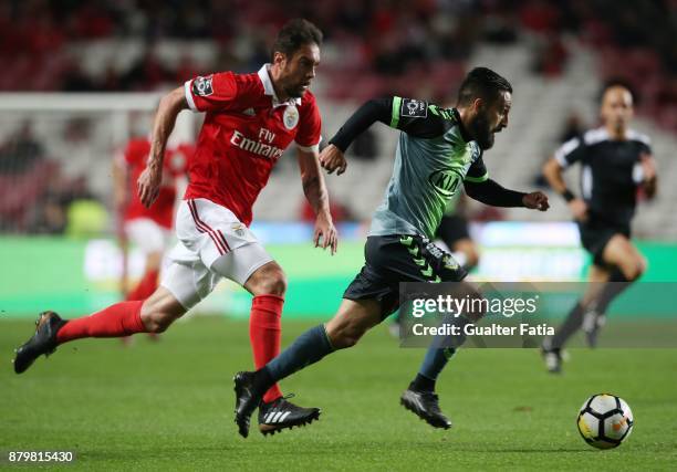 Vitoria Setubal midfielder Joao Costinha from Portugal with SL Benfica defender Jardel Vieira from Brazil in action during the Primeira Liga match...