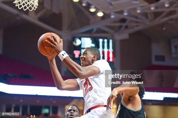 Jarrett Culver of the Texas Tech Red Raiders goes to the basket during the game against the Wofford Terriers on November 22, 2017 at United...