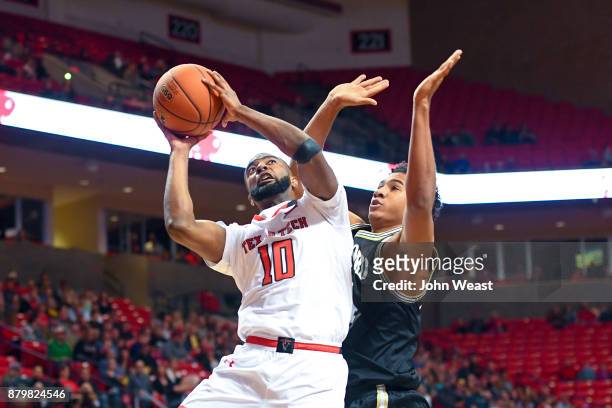 Niem Stevenson of the Texas Tech Red Raiders goes to the basket during the game against the Wofford Terriers on November 22, 2017 at United...