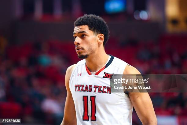 Zach Smith of the Texas Tech Red Raiders stands on the court during the game against the Wofford Terriers on November 22, 2017 at United Supermarkets...