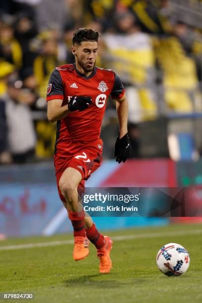 Jonathan Osorio of the Toronto FC controls the ball during the match against the Columbus Crew SC at MAPFRE Stadium on November 21, 2017 in Columbus,...