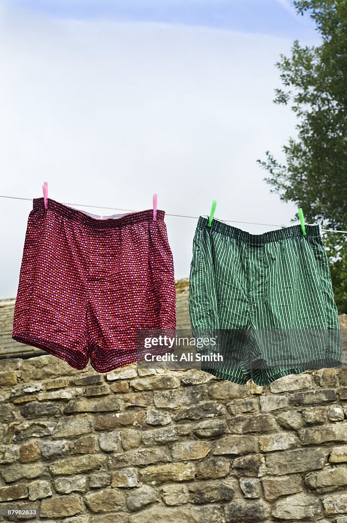 Shorts on clothesline