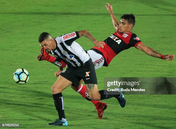 Lucas Paqueta of Flamengo struggles for the ball with Alison of Santos during a match between Flamengo and Santos as part of Brasileirao Series A...