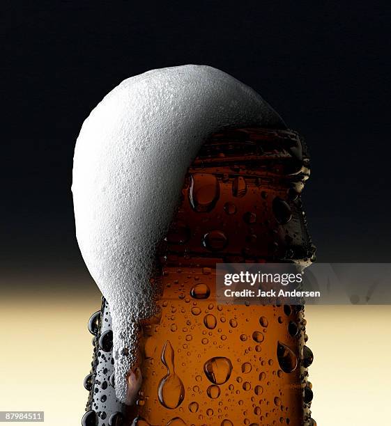 close-up of beer foam - bottle condensation stock pictures, royalty-free photos & images