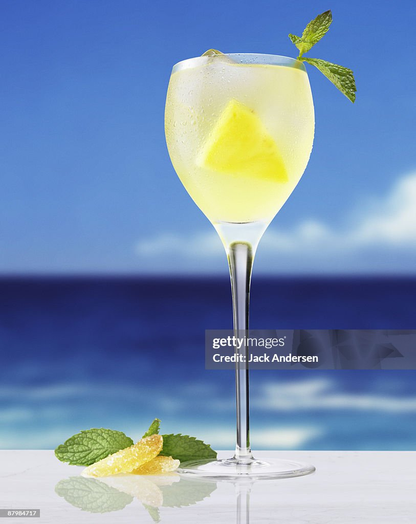 Ginger cocktail with pineapple and mint