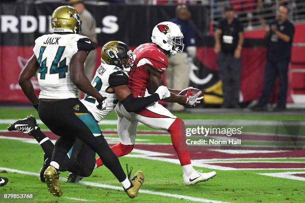 Jaron Brown of the Arizona Cardinals runs in a 52 yard touchdown against the Jacksonville Jaguars in the second half at University of Phoenix Stadium...