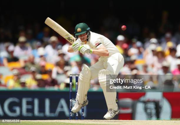 Cameron Bancroft of Australia ducks under a bouncer during day five of the First Test Match of the 2017/18 Ashes Series between Australia and England...