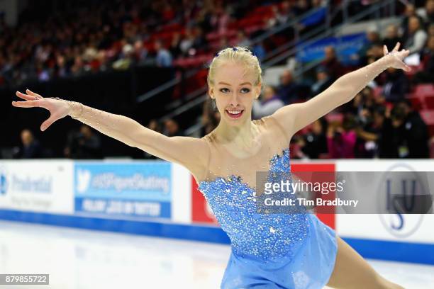 Bradie Tennell of the United States competes in the Ladies' Free Skate during day three of 2017 Bridgestone Skate America at Herb Brooks Arena on...