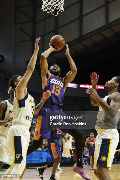 Stephan Hicks of the Fort Wayne Mad Ants battles Xavier Silas of the Northern Arizona Sunns during their NBDL game at Memorial Coliseum on November...