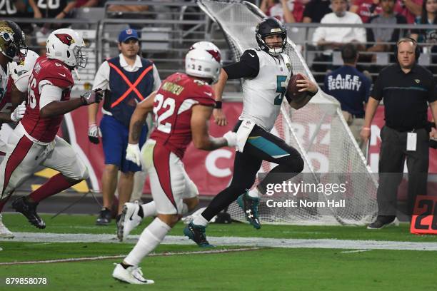 Blake Bortles of the Jacksonville Jaguars runs with the football in the second half against the Arizona Cardinals at University of Phoenix Stadium on...