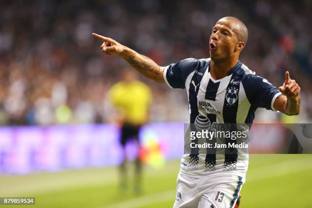 Carlos Sanchez of Monterrey celebrates after scoring the second goal of his team during the quarter finals second leg match between Monterrey and...