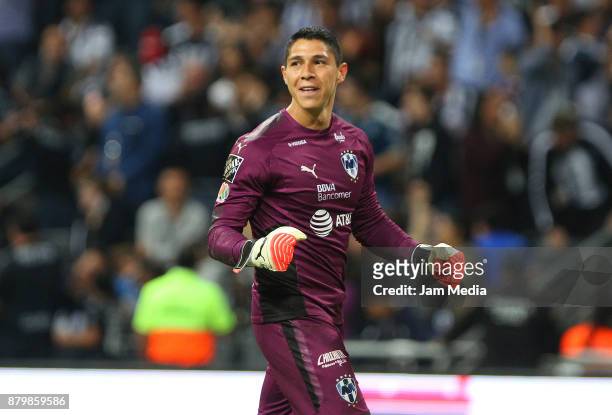 Hugo Gonzalez, goalkeeper of Monterrey gestures during the quarter finals second leg match between Monterrey and Atlas as part of the Torneo Apertura...