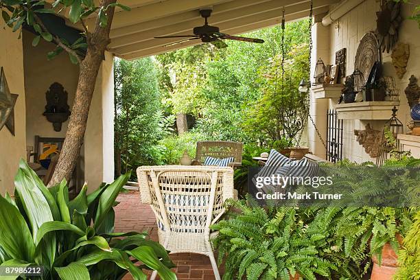 ferns around outdoor patio - oklahoma city nature stock pictures, royalty-free photos & images