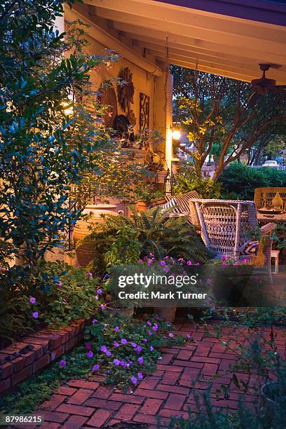 covered outdoor sitting area at night - oklahoma city nature stock pictures, royalty-free photos & images