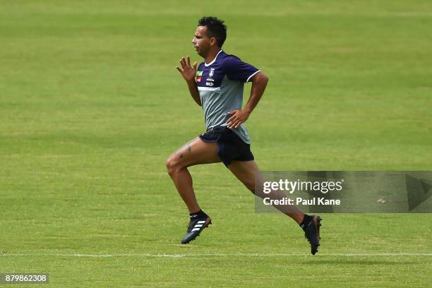 Danyle Pearce of the Dockers runs during a Fremantle Dockers AFL pre-season training session at Victor George Kailis Oval on November 27, 2017 in...