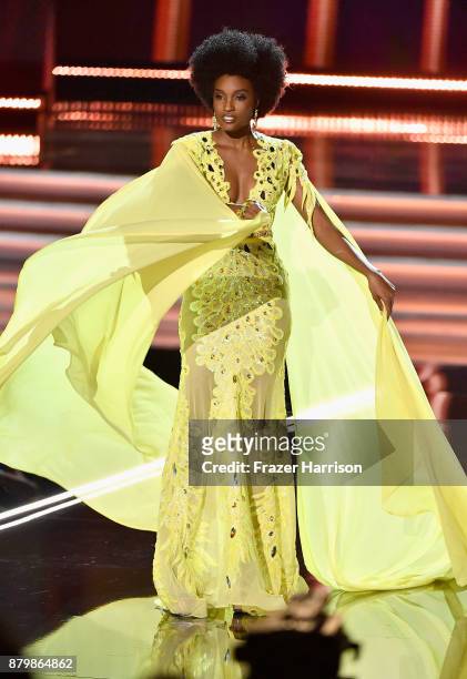 Miss Jamaica 2017 Davina Bennett competes in the evening gown competition during the 2017 Miss Universe Pageant at The Axis at Planet Hollywood...
