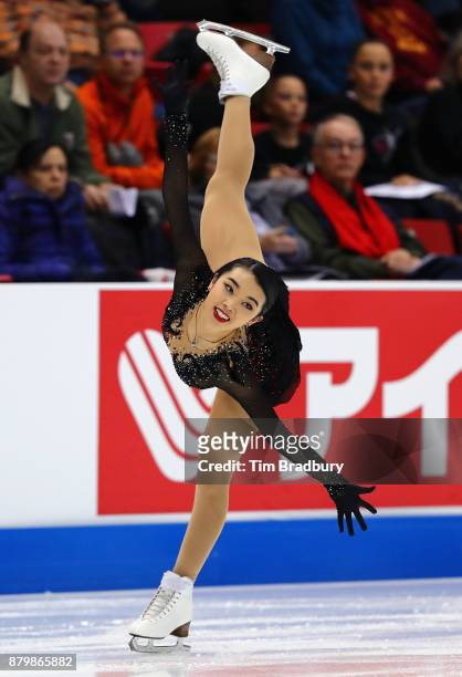Karen Chen of the United States competes in the Ladies' Free Skate during day three of 2017 Bridgestone Skate America at Herb Brooks Arena on...