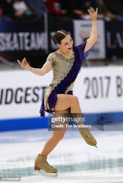 Alena Leonova of Russia competes in the Ladies' Free Skate during day three of 2017 Bridgestone Skate America at Herb Brooks Arena on November 26,...