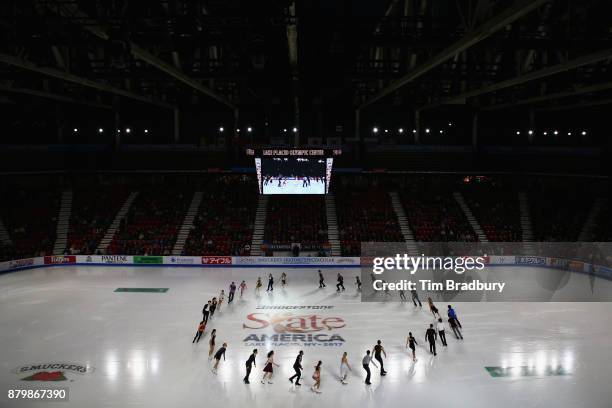 Skaters perform in the Smucker's Skating Spectacular during day three of 2017 Bridgestone Skate America at Herb Brooks Arena on November 26, 2017 in...