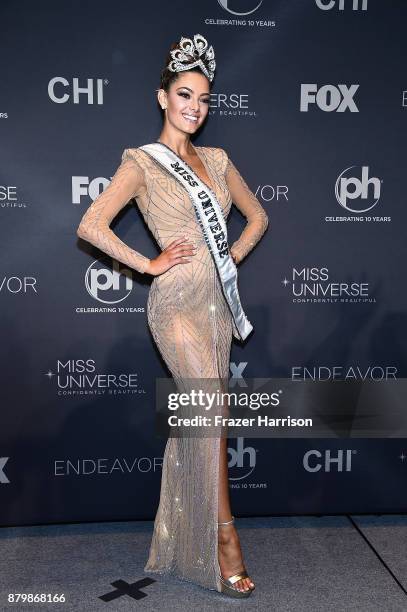 Miss Universe 2017 Demi-Leigh Nel-Peters appears in the press room after the 2017 Miss Universe Pageant at The Axis at Planet Hollywood Resort &...