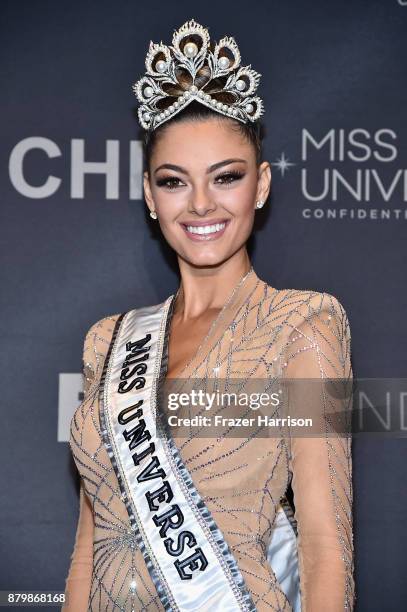 Miss Universe 2017 Demi-Leigh Nel-Peters appears in the press room after the 2017 Miss Universe Pageant at The Axis at Planet Hollywood Resort &...