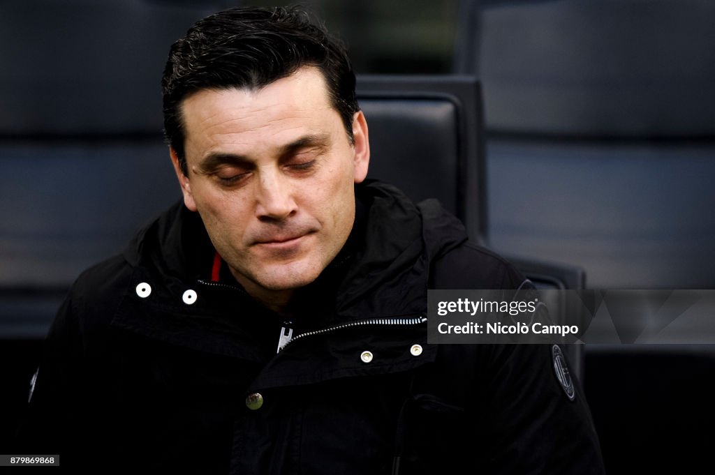 Vincenzo Montella, head coach of AC Milan, looks on prior to...