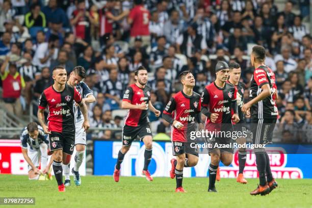 Milton Caraglio of Atlas celebrates with teammates after scoring the first goal of his team through a penalty kick during the quarter finals second...