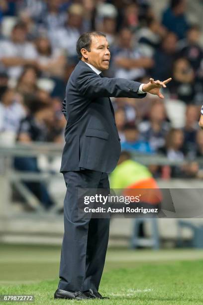 Jose Cruz, coach of Atlas, gives instructions during the quarter finals second leg match between Tigres UANL and Leon as part of the Torneo Apertura...