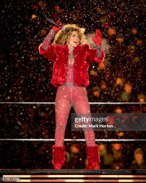 Shania Twain performs during the half-time show at the 105th Grey Cup Championship Game between the Toronto Argonauts and the Calgary Stampeders at...