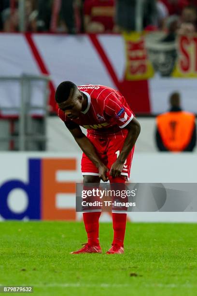 Jhon Cordoba of Cologne looks on during the UEFA Europa League Group H soccer match between 1.FC Cologne and Arsenal FC at the Rhein-Energie stadium...