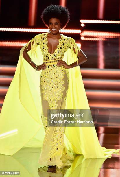 Miss Jamaica 2017 Davina Bennett competes in the evening gown competition during the 2017 Miss Universe Pageant at The Axis at Planet Hollywood...