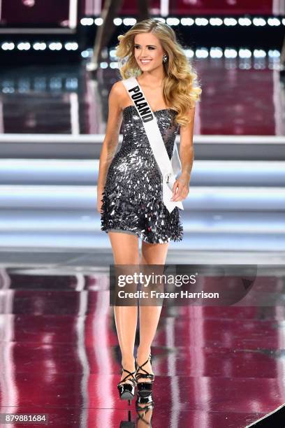 Miss Poland 2017 Katarzyna Wlodarek competes during the 2017 Miss Universe Pageant at The Axis at Planet Hollywood Resort & Casino on November 26,...