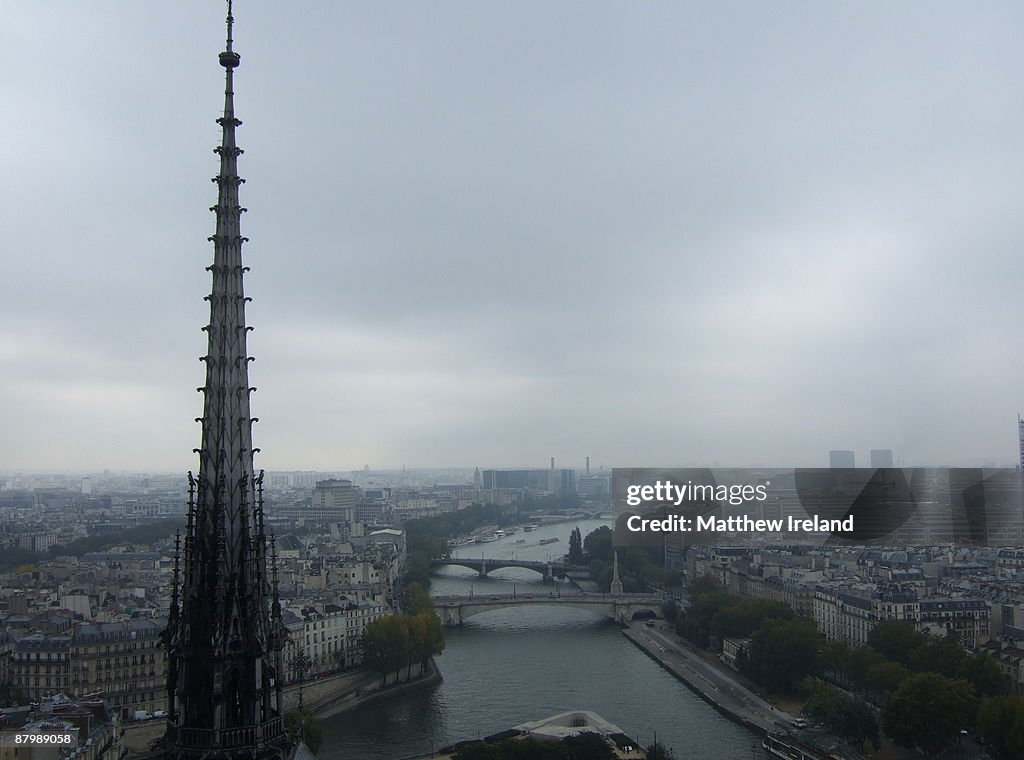 Aerial shot of paris and seine river