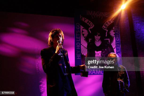 Mickey Leigh and Tommy Ramone attend the re-presentation of Joey Ramone's Rock & Roll Hall of Fame Induction Award at Rock & Roll Hall of Fame Annex...