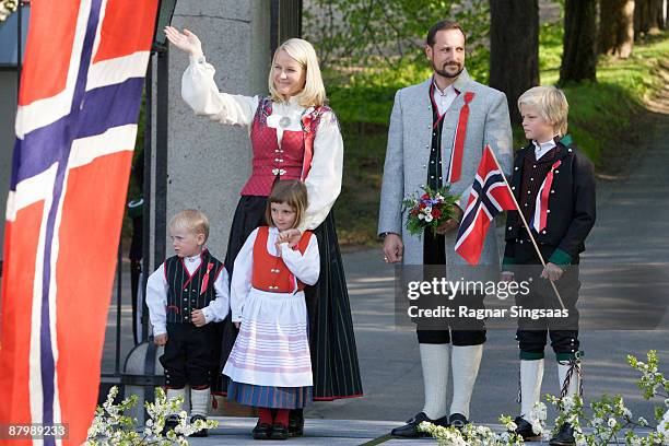 Prince Sverre Magnus, Princess Mette-Marit, Princess Ingrid Alexandra, Prince Haakon Magnus and Master Marius Borg Hoiby celebrate Norway's national...
