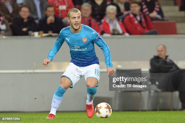 Jack Wilshere of Arsenal controls the ball during the UEFA Europa League Group H soccer match between 1.FC Cologne and Arsenal FC at the...