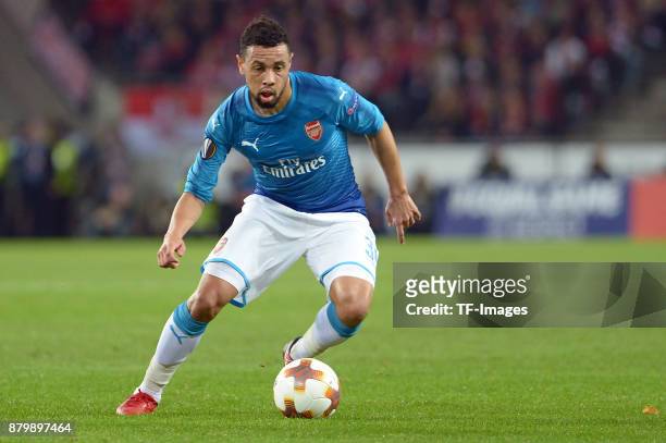 Francis Coquelin of Arsenal controls the ball during the UEFA Europa League Group H soccer match between 1.FC Cologne and Arsenal FC at the...
